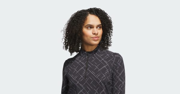 adidas Ultimate365 Printed Quarter-Zip Mock Neck Top - Black