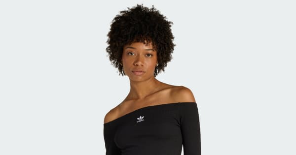 アディダス エッセンシャルズ リブ オフショルダー 長袖Tシャツ