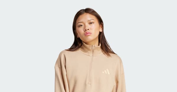 adidas ALL SZN Fleece Loose Quarter-Zip Sweatshirt - Brown