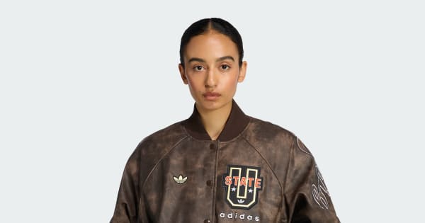 ADIDAS ORIGINALS ATHL DEPT VINTAGE FAUX LEATHER JACKET - Brown