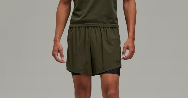 adidas Y-3 Running Shorts with Tights - Green | Free Shipping with