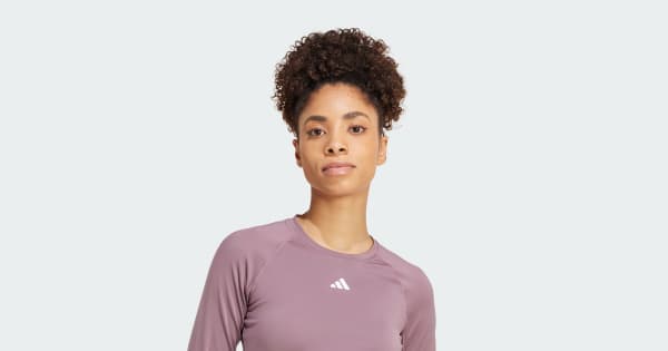 adidas Hyperglam Training Cropped Long Sleeve Tee - Purple | Free