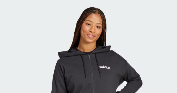 adidas Essentials Linear Full-Zip French Terry Hoodie Black