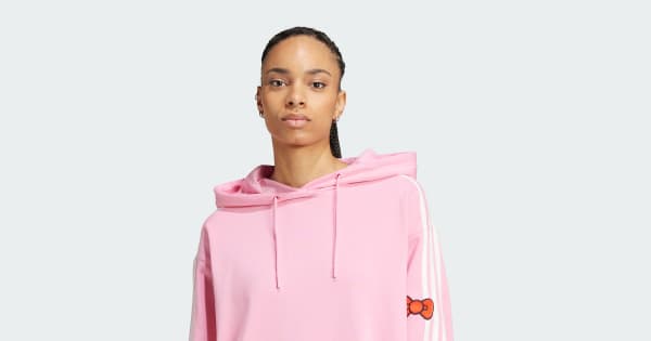 adidas x Hello Kitty コラボ パーカー ピンク Mサイズ プリント オーバーサイズスウェットパーカ - ライトピンク／ハロー