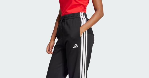 adidas Essentials 3-Stripes Open-Hem Fleece Pants Black Free