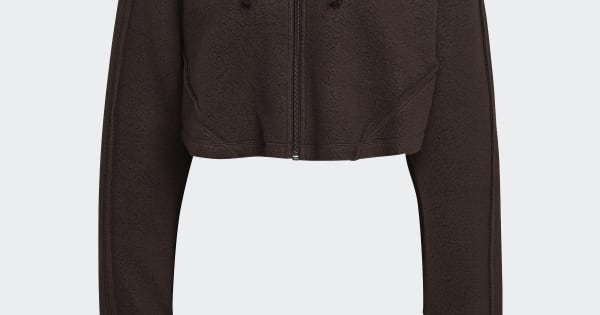 adidas Crop Full-Zip Loungewear Hoodie - Brown | Free Shipping
