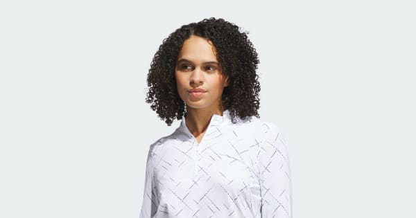 adidas Ultimate365 Printed Quarter-Zip Mock Neck Top - White