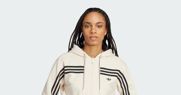 adidas 70s Short Full Zip Fleece Hoodie - White | adidas Türkiye