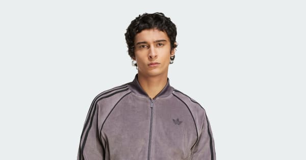adidas SST Adicolor Velour Track Top - Grey | Free Shipping
