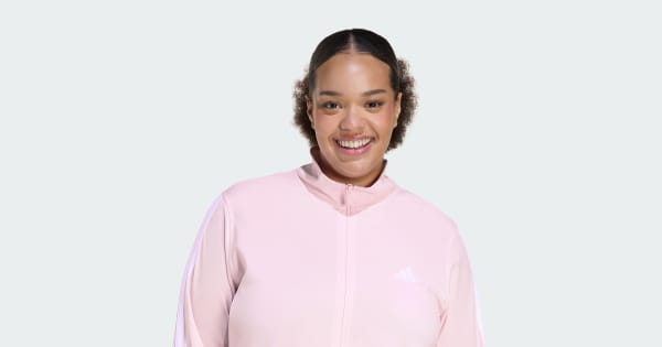 adidas Tricot 3-Stripes Track Jacket (Plus Size) - Pink | Free