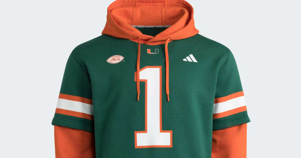 adidas Miami Hurricanes Football Jersey Hoodie - Green | Free