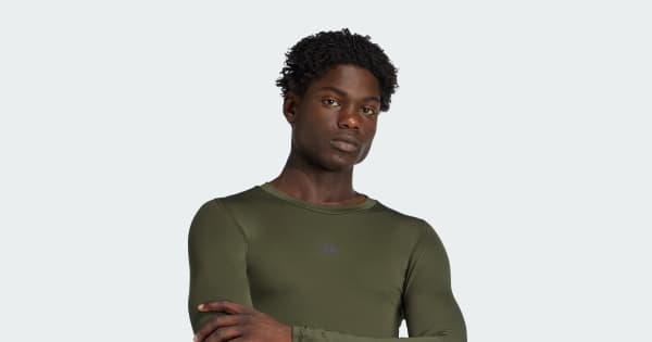 adidas Techfit Compression Training Long Sleeve Tee - Green | Free