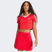 adidas Adicolor Football Jacquard V-Neck Crop Polo Shirt adidas Adicolor Football Jacquard V-Neck Crop Polo Shirt