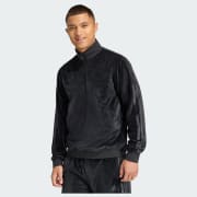adidas VELOUR HALF ZIP Track Top - Black | Free Shipping with
