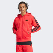 adidas Essentials 3-Stripes Fleece Hoodie - Red | Free