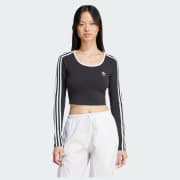 ◆adidas◆ 3S Long Sleeve Crop Tee White JD4625 ADIDAS 3S LS CROP JD4625 Women's Long Sleeve Jerseys White