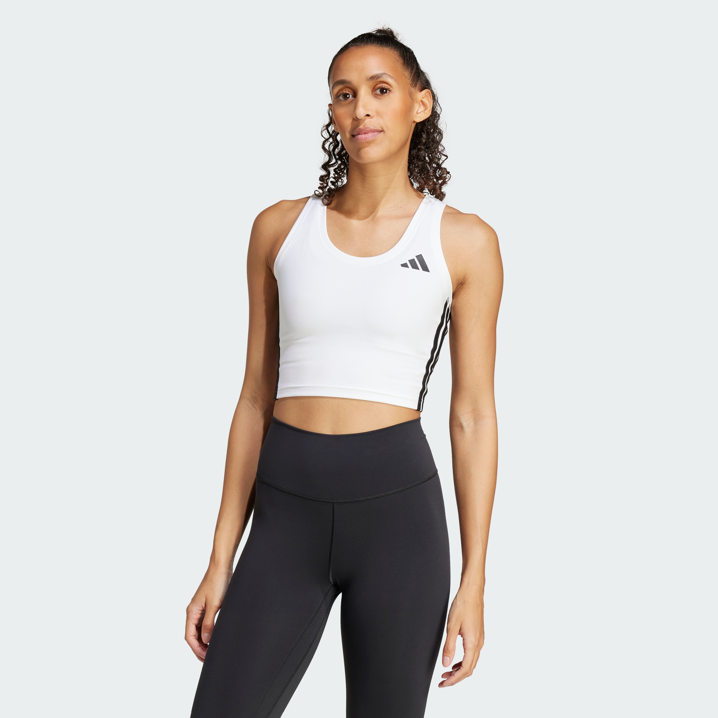 adidas women Train Essentials 3-Stripes Crop Tank Top