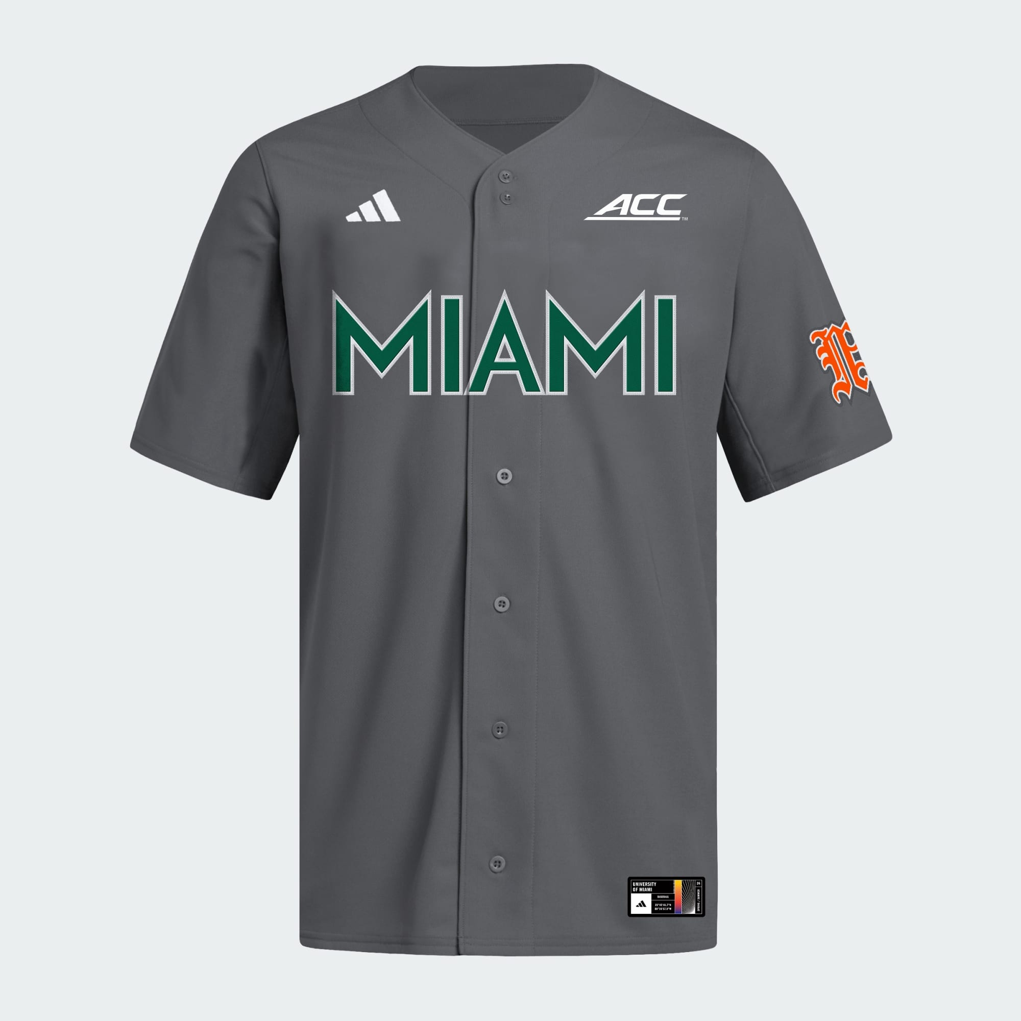 adidas Miami Hurricanes Dark Grey Full Button Jersey - Multicolor ...