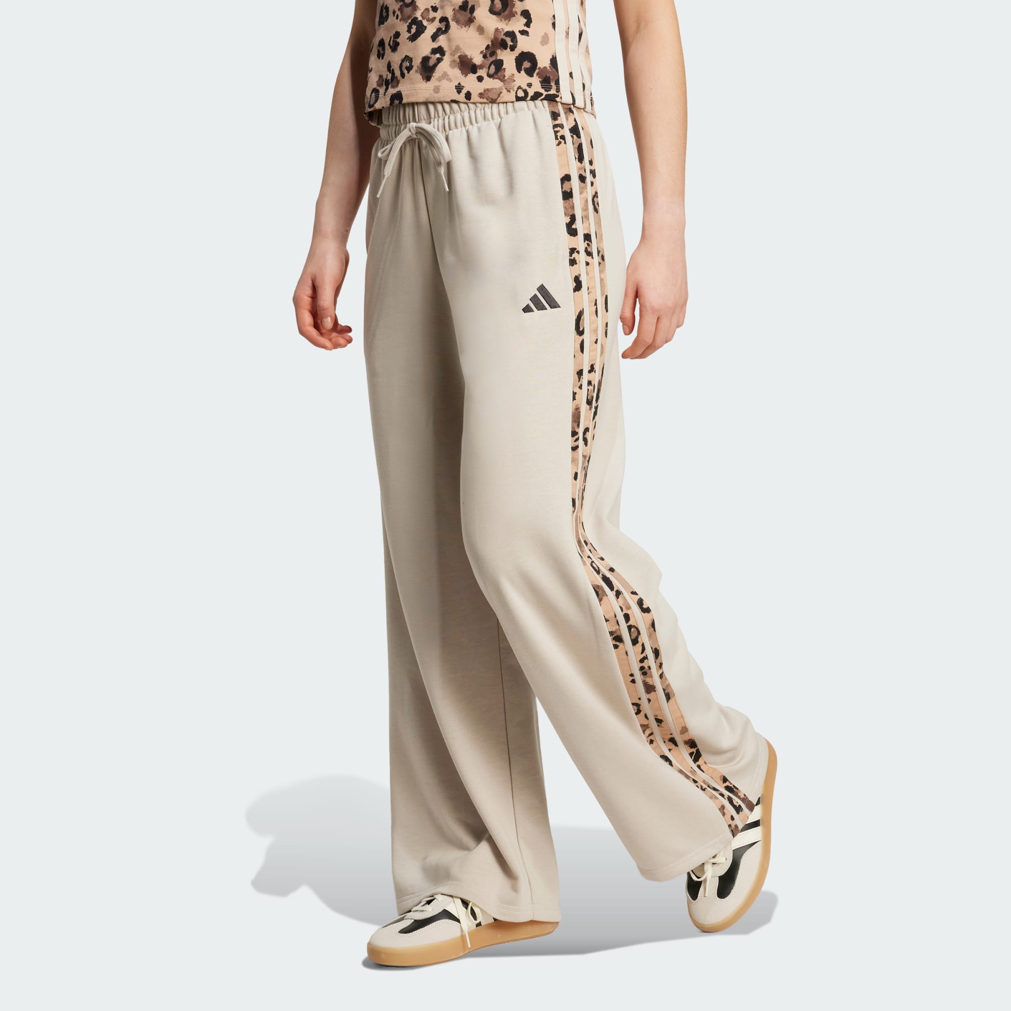 Animal Print 3-Stripes Open Hem Pants