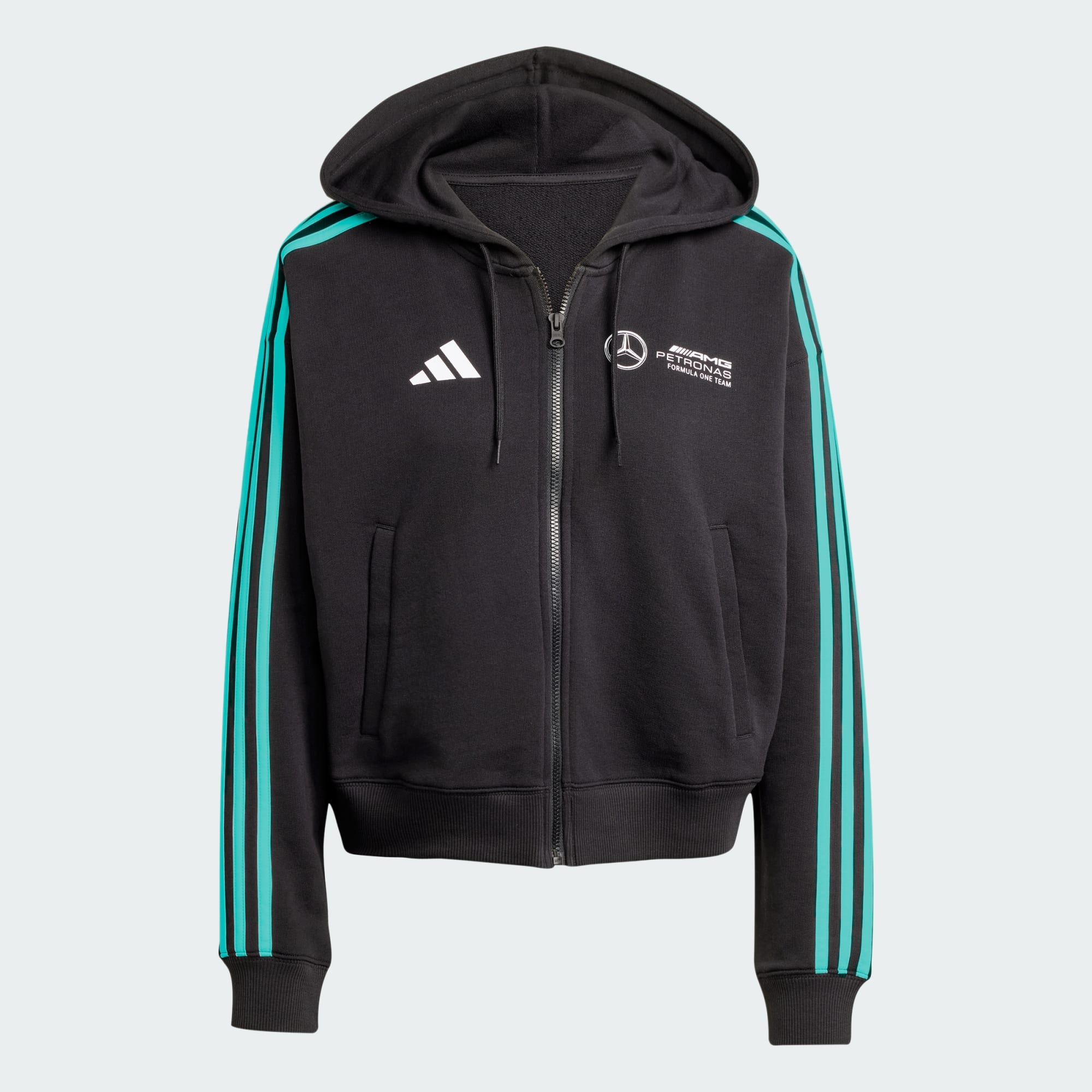 GIACCA MERCEDES AMG PETRONAS FORMULA ONE TEAM DNA FULL ZIP HOOD Nero JV5436 01 laydown