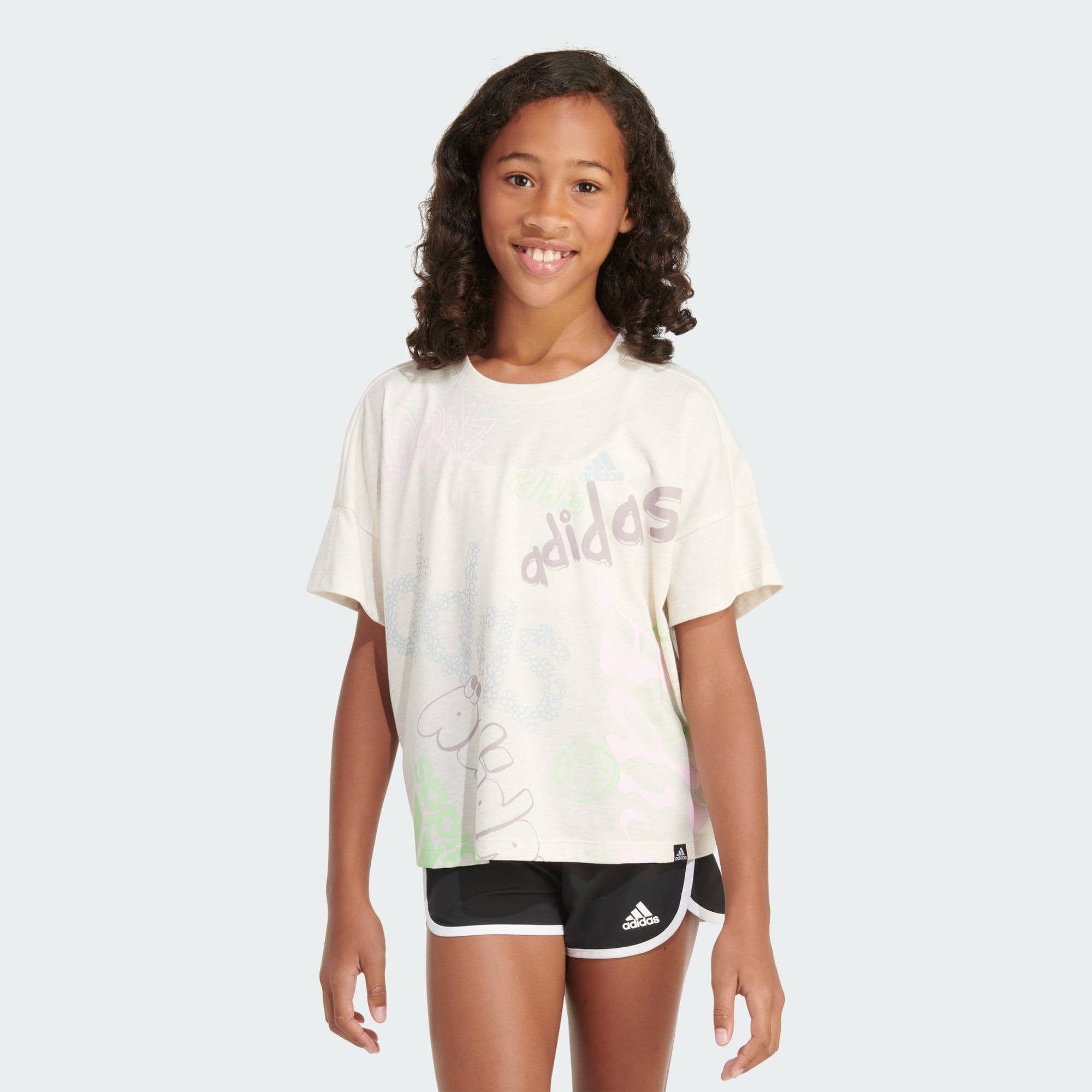 adidas Girls Sportswear S24 Loose Htr Box T-Shirt (Chalk White Melange) 