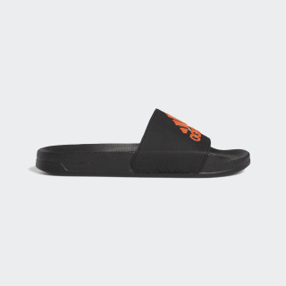 orange and black adidas slides