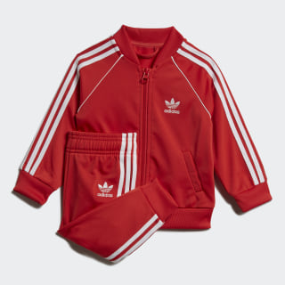 all red adidas suit