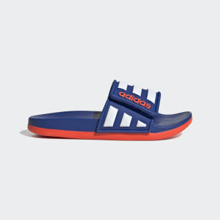 red white and blue adidas slides