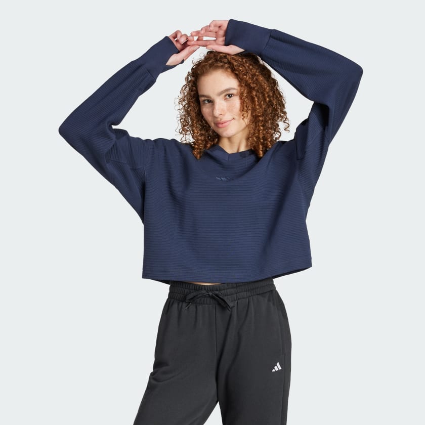 adidas ALL SZN Ribbed V Neck Sweatshirt Blue adidas Ireland