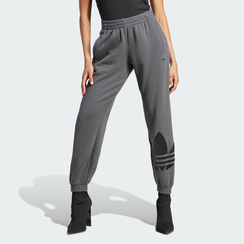 adidas Large Trefoil Cuff Sweatpants - Grey, Women's Lifestyle