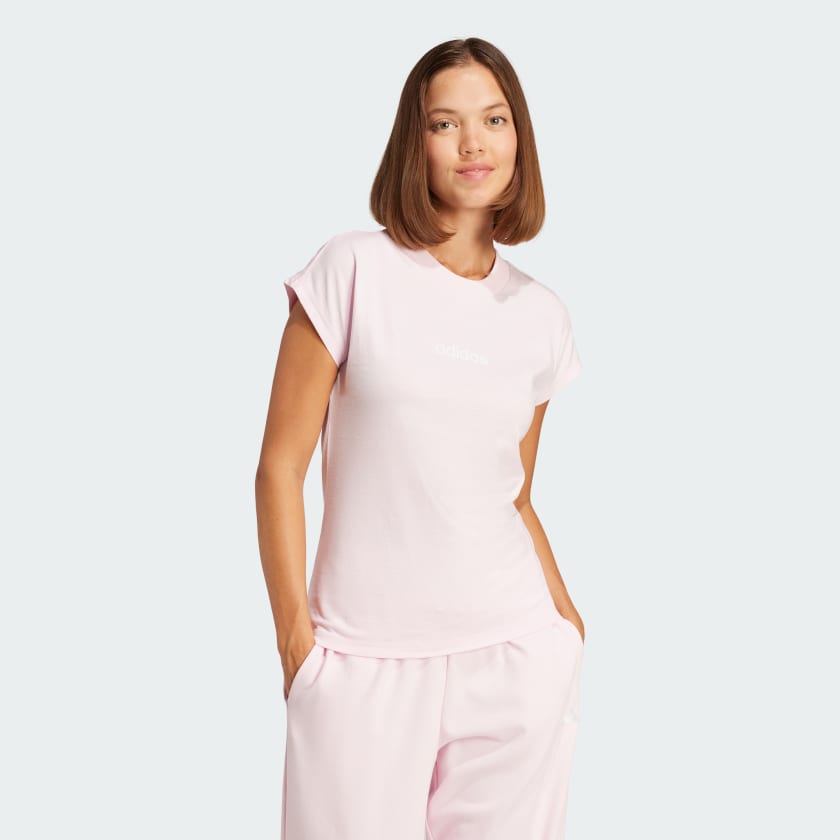 adidas Essentials Linear Cotton Tee - Pink | Free Shipping