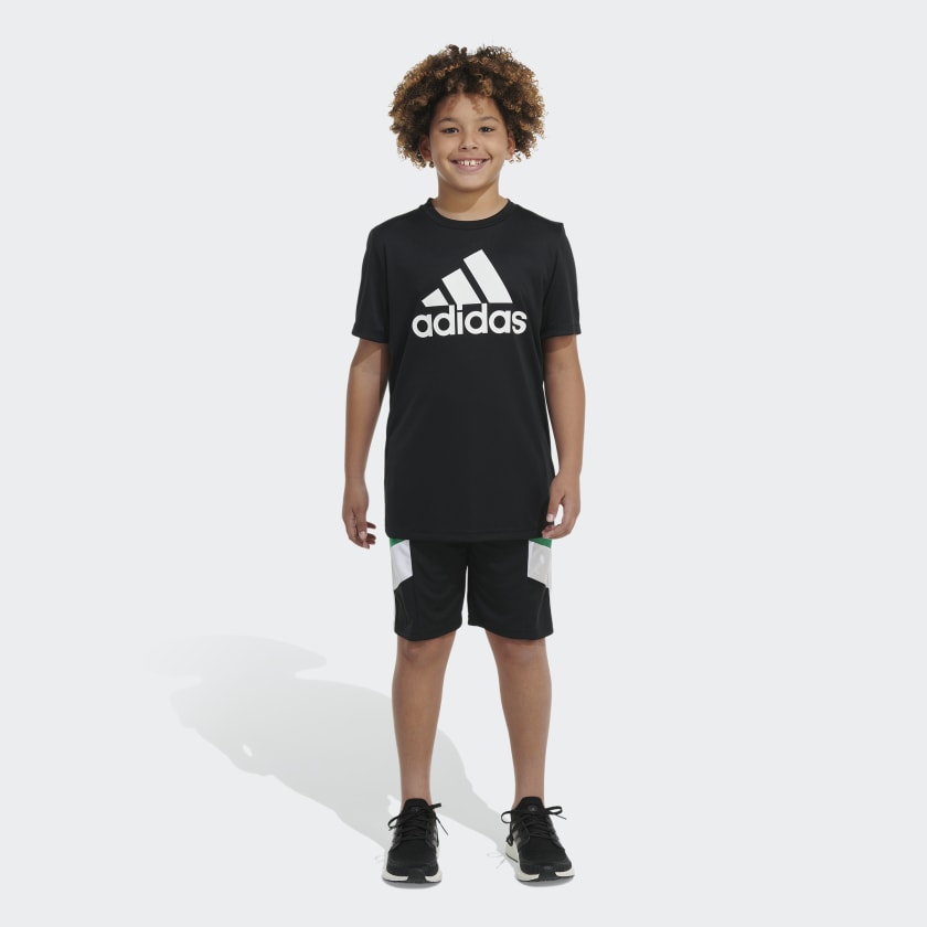 adidas Elastic Waistband Sportswear Color Block Shorts - Black | Kids ...