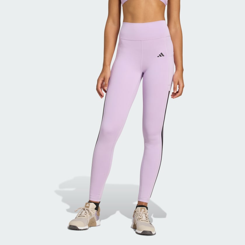 adidas Optime 3-Stripes Full Length Leggings - Purple | Free