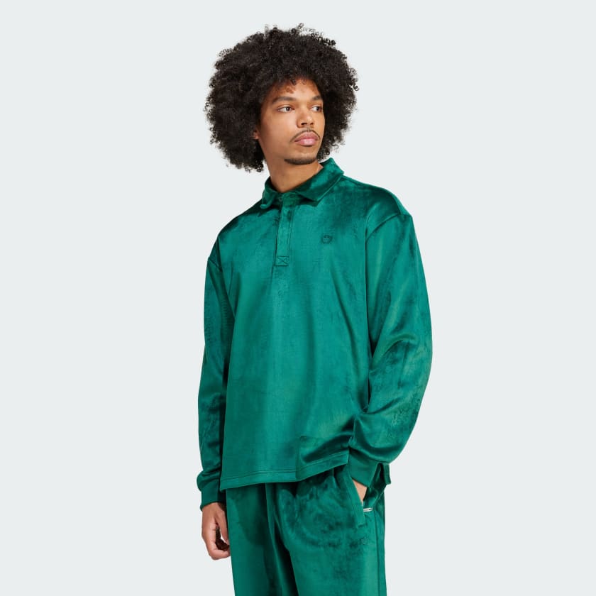 adidas Premium Essentials+ Velvet Long Sleeve Polo Shirt - Green