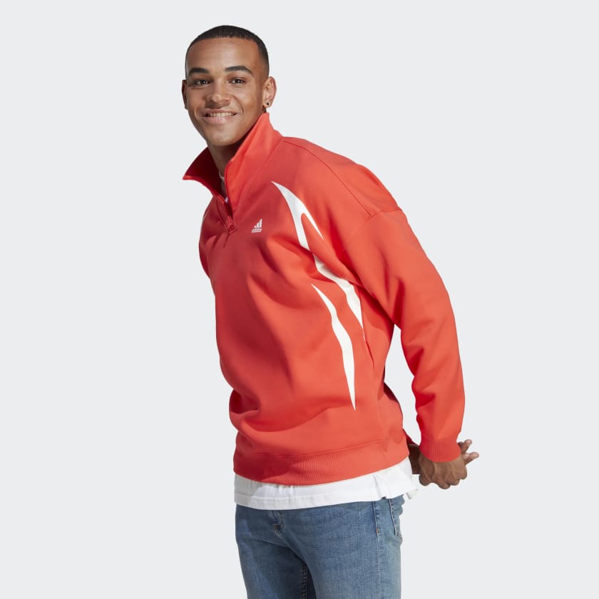 adidas Colorblock Quarter Zip Sweatshirt - Red | adidas Australia