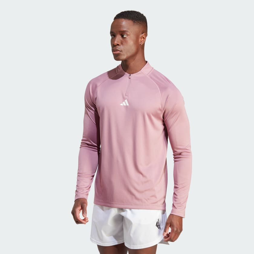 adidas Gym Heat Quarter-Zip Long Sleeve Tee - Pink, Men's Training