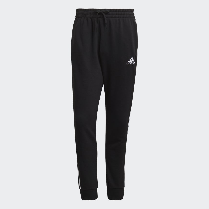 adidas Essentials French Terry Tapered Cuff 3-Stripes Pants - Black ...