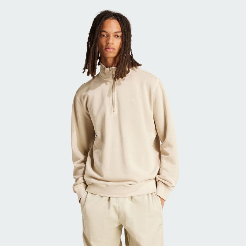 adidas Trefoil Essentials+ Dye Half Zip Crew Sweatshirt - Beige | adidas  Canada