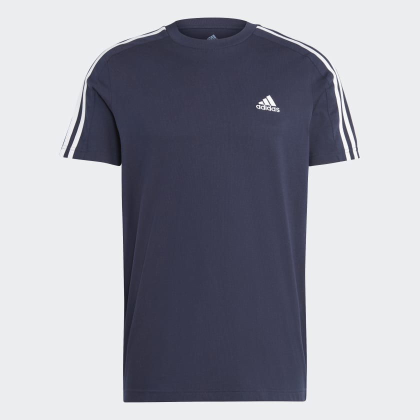 Adidas trefoil 3 stripes t shirt in white/navy shop