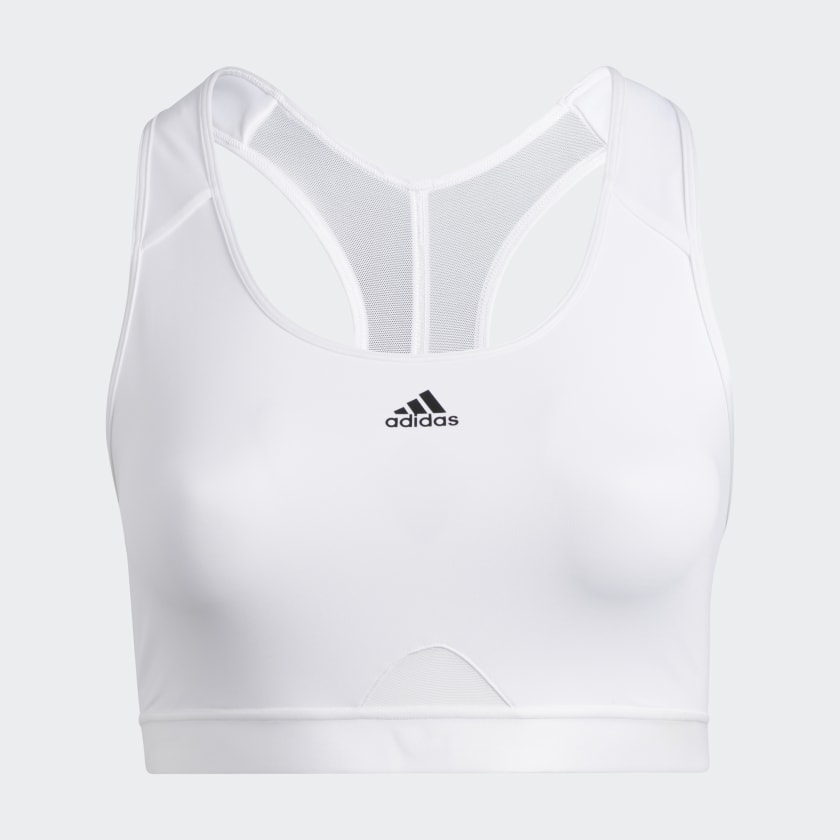 adidas Women's Powerreact Racerback Plus Size Sports Bra, Medium Impact,  Removable Pads