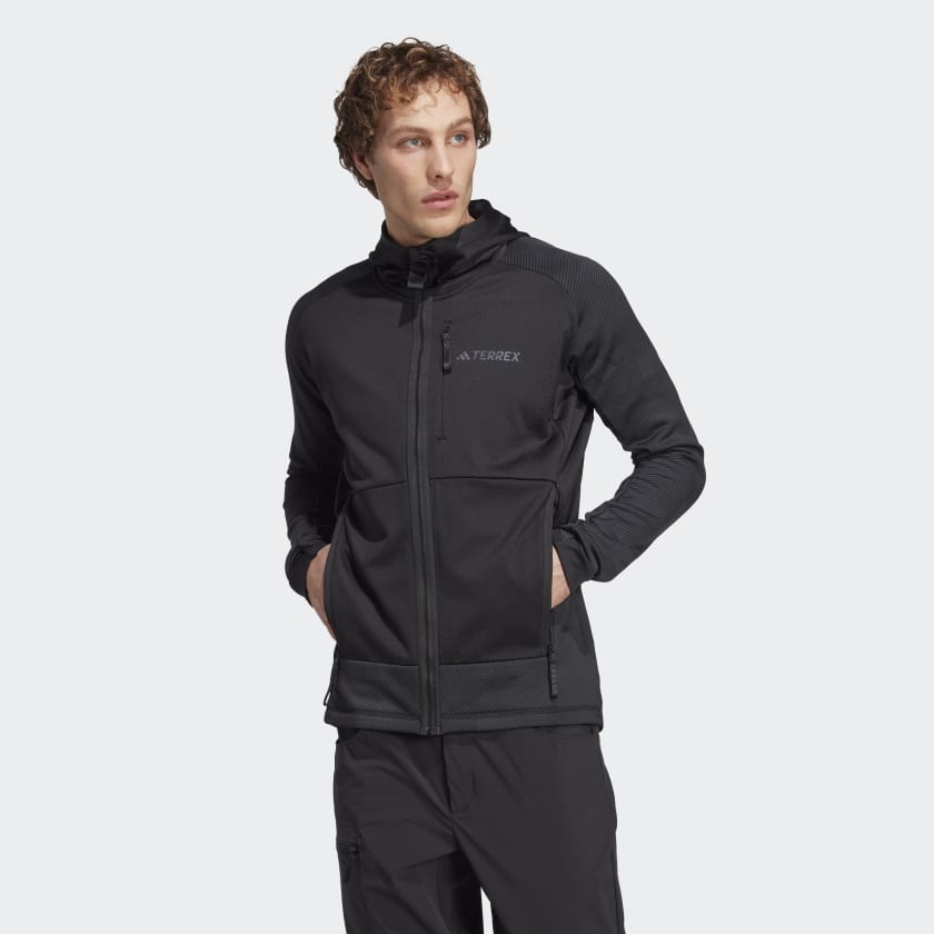 adidas Terrex Tech Flooce Hooded Hiking Fleece Jacket - Black | adidas ...