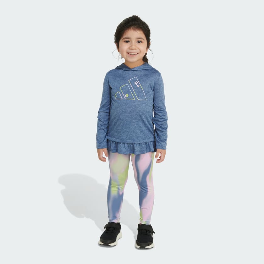 Long Blue adidas Sleeve Hooded Print - Tight Allover Set | Mélange Kids\' US Top | Lifestyle adidas and