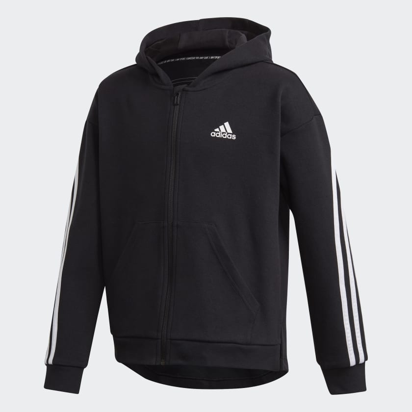 Adidas Essentials Fleece 3-Stripes Full-Zip Hoodie Black Men's Training ...