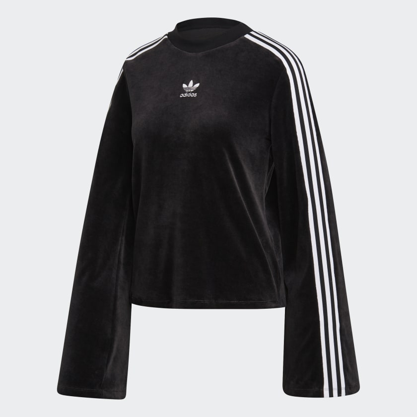adidas Flared Sleeve Velour Sweatshirt Black adidas Thailand