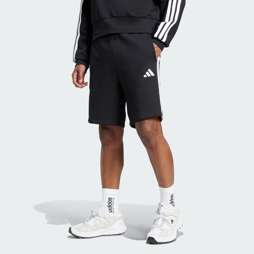 adidas Essentials 3-Stripes Fleece Shorts - Black | Free