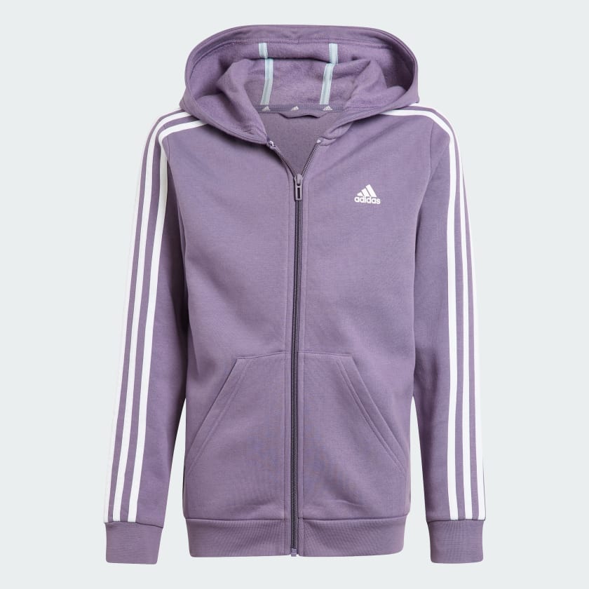 adidas Essentials 3-Stripes Fleece Full-Zip Hoodie - Purple | adidas Canada