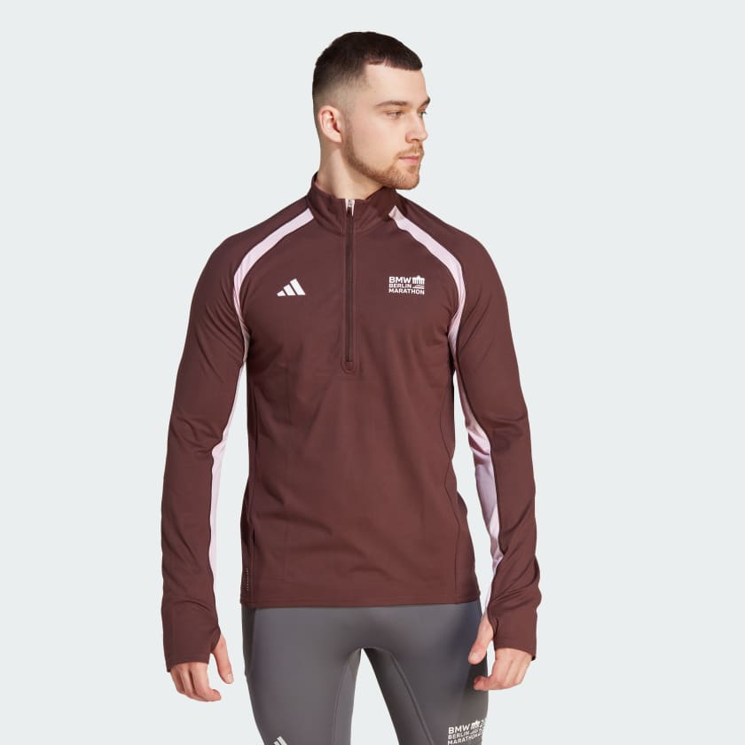 adidas BMW BERLIN-MARATHON 2023 Half-Zip Long Sleeve Tee - Brown ...