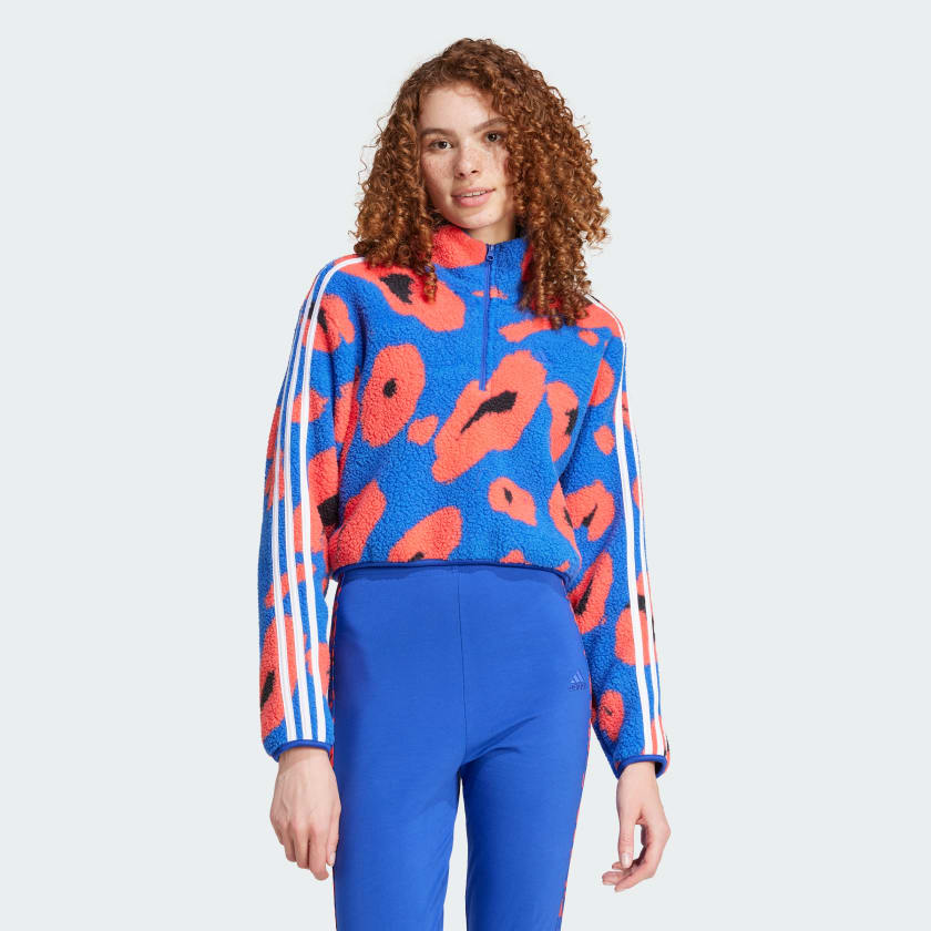 Adidas Top Corto Essentials 3 Franjas Animal Print High Pile Cierre 1 4 Lifestyle