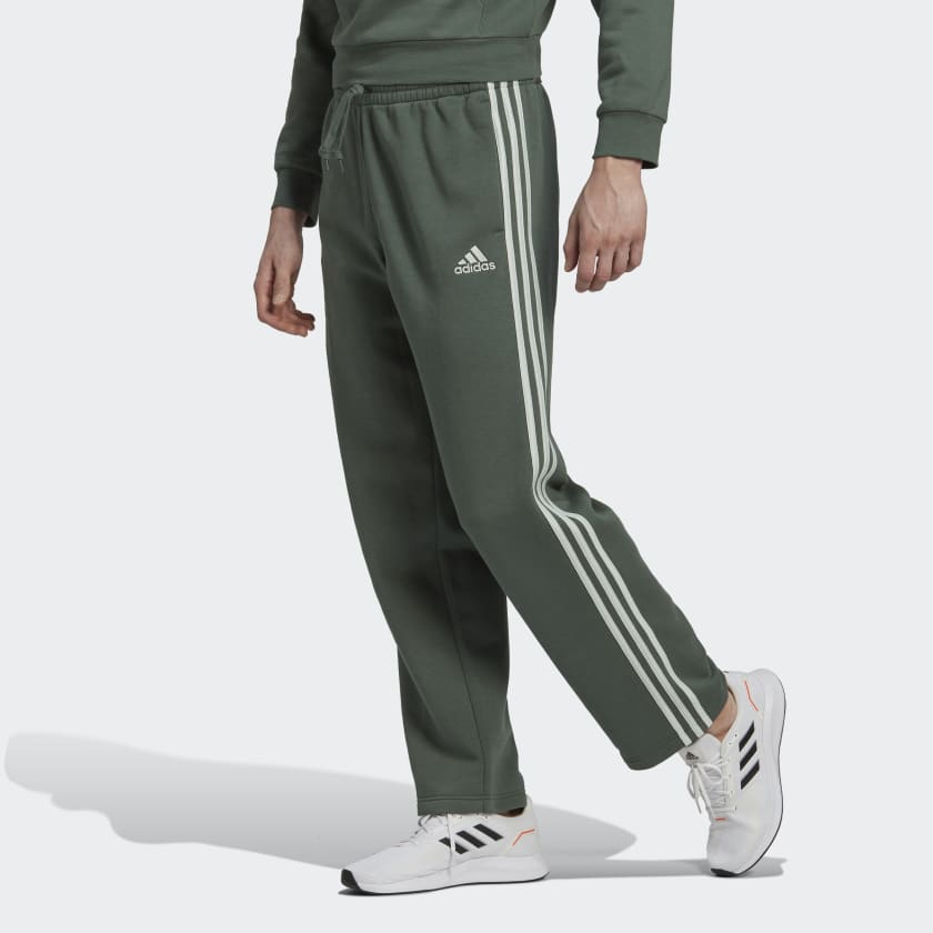 adidas Essentials Fleece Open Hem 3-Stripes Pants - Green | Free ...