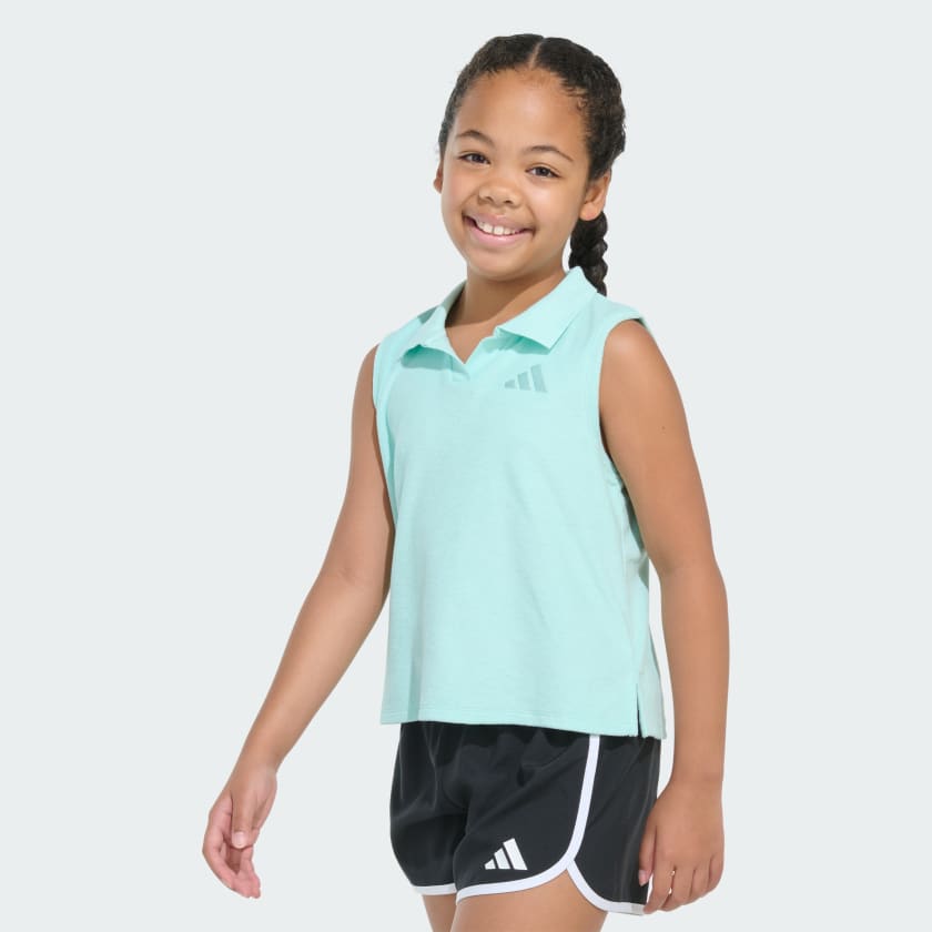 adidas Sleeveless Terry Cloth Polo Tank Top - Turquoise
